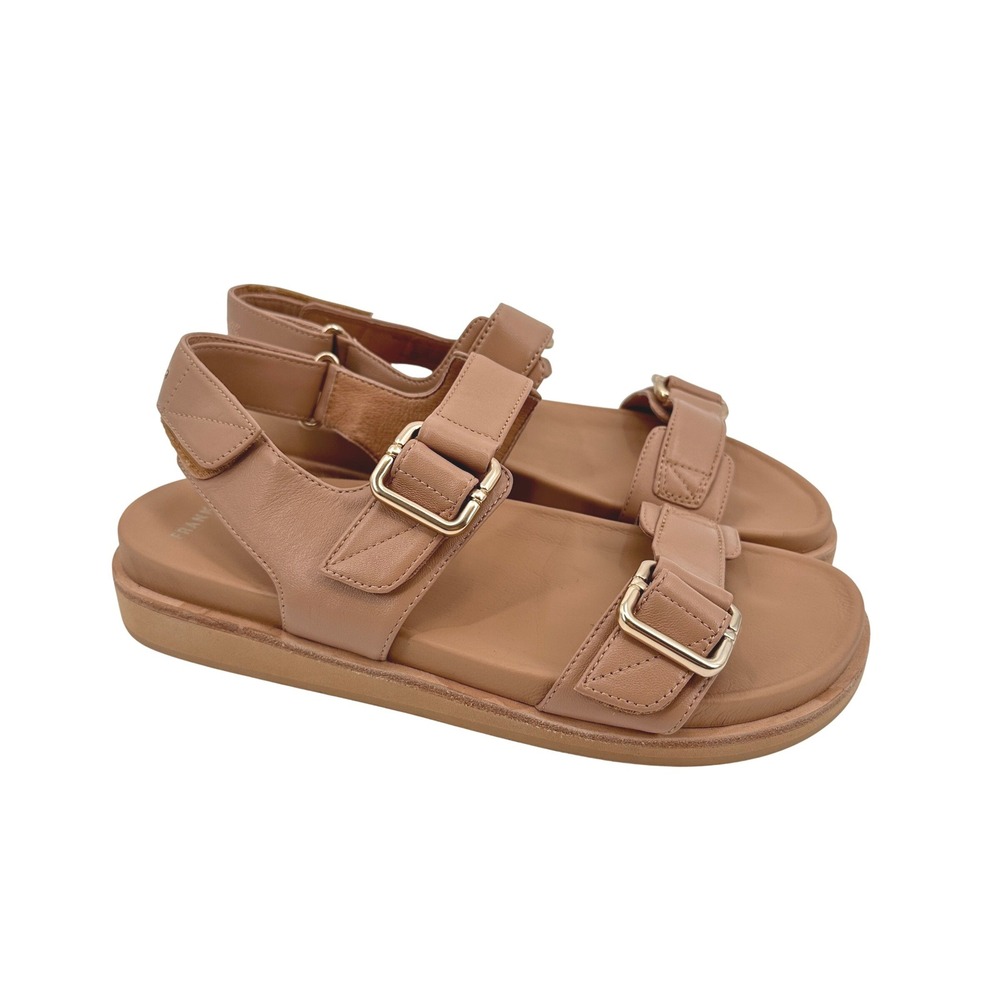 FRANKIE4 Thompson Tan Camel Leather Buckle Strap Comfort Sandals Womens 9.5